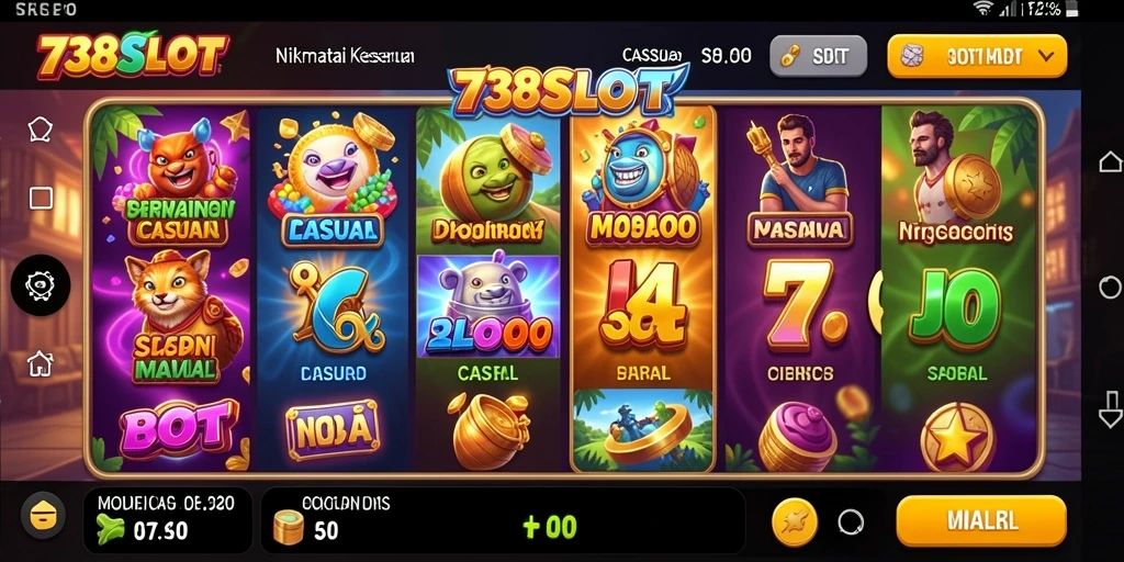 Screenshot menunjukkan gameplay seru di 738SLOT dengan tema slot menarik.