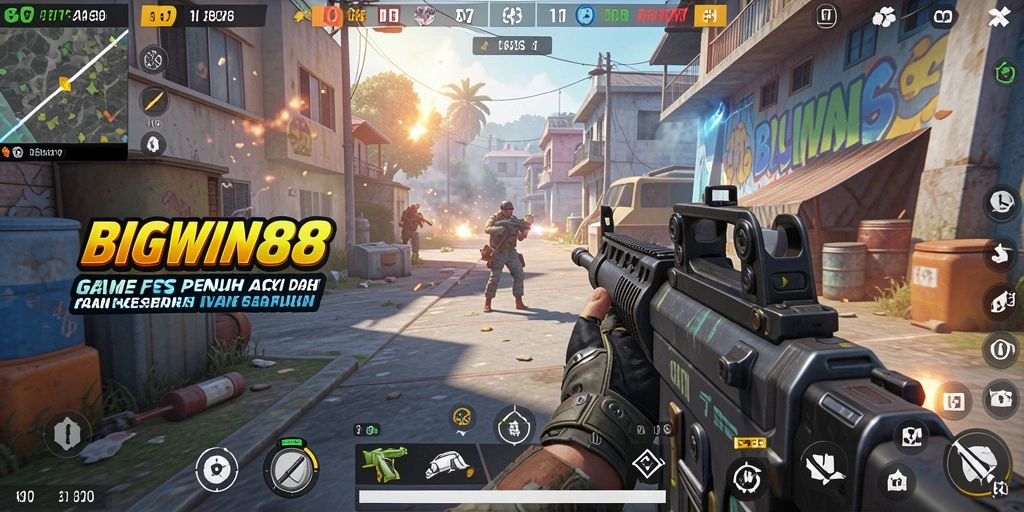 Tampilan gameplay intens di BIGWIN88 saat pertempuran FPS.