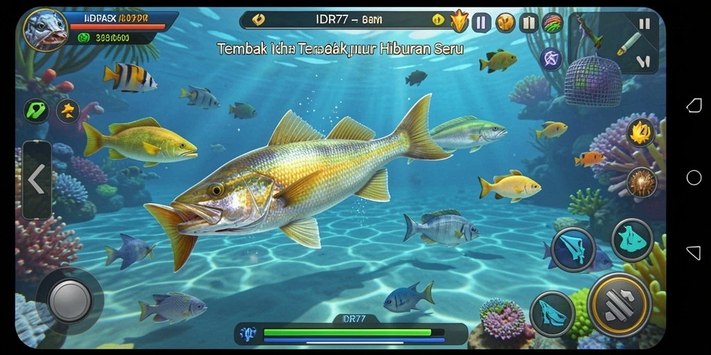 Screenshot gameplay IDR77 menampilkan aksi menembak ikan yang seru.