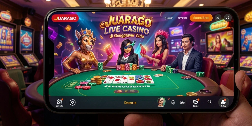 Screenshot gameplay Live Casino JUARAGO yang menampilkan dealer dan meja permainan.