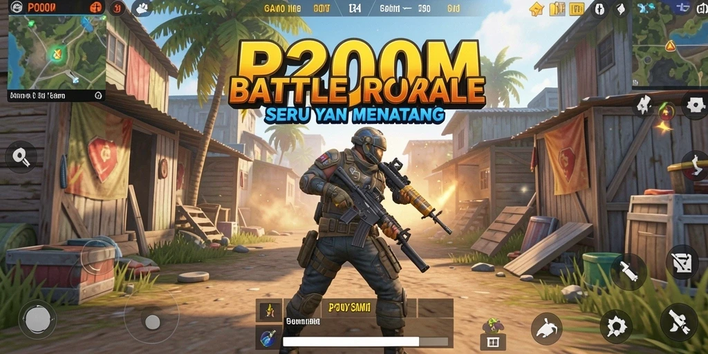Tampilan gameplay P200M dengan aksi Battle Royale yang intens.