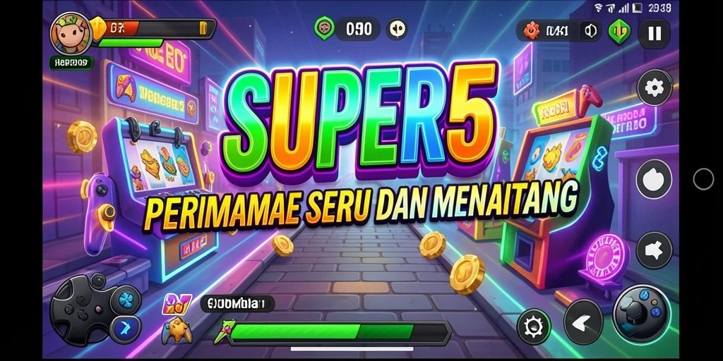 Tampilan gameplay SUPER5 yang ceria dan penuh aksi.