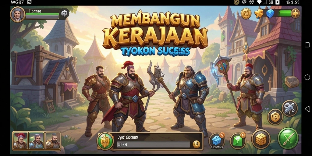 Screenshot gameplay WG87 menampilkan aktivitas membangun kerajaan bisnis.