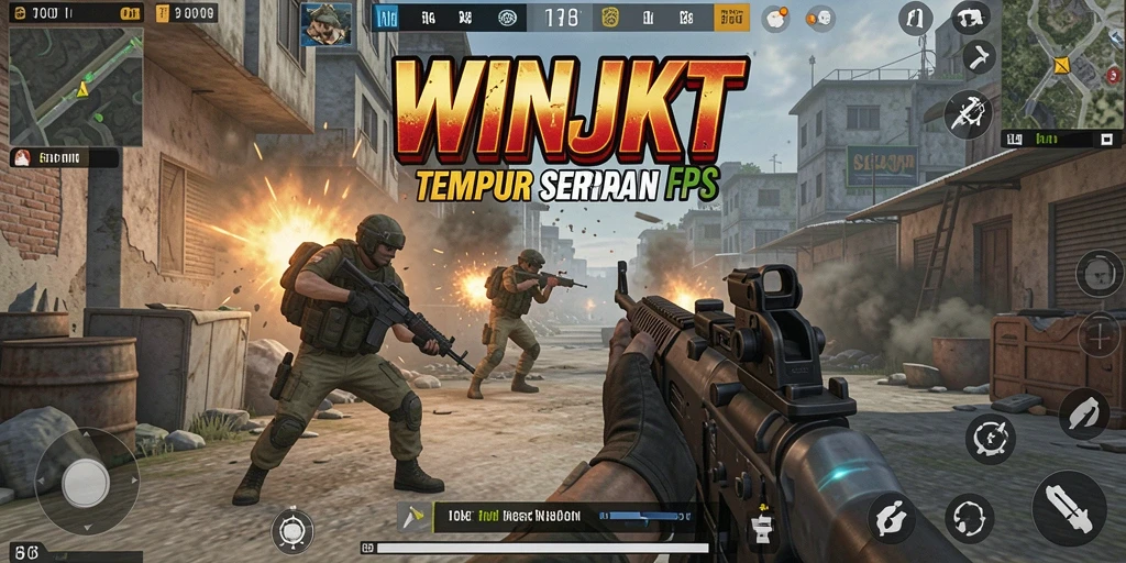 Screenshot utama WINJKT menampilkan aksi pertempuran yang intens.